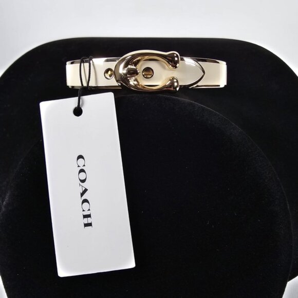 NWT COACH Buckle Bangle Bracelet SIGNATURE C Gold Plated & Chalk Enamel Hinged - Picture 9 of 13
